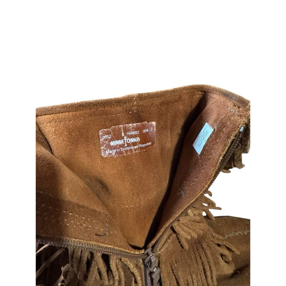 Minnetonka Youth Girls Size 2 Brown Suede Three Layer Fringe Zip Up Boot READ - Picture 6 of 7
